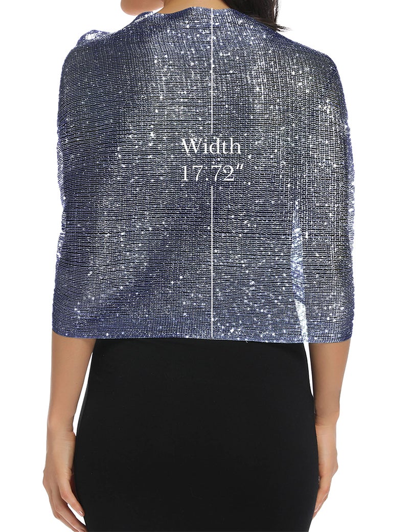 Rheane Shawls and Wraps for Evening Dresses Navy Blue Evening Gown Shawls and Wraps for Weddings Beach Dressy Scarf (Navy with Silver Glitter) - Image 2